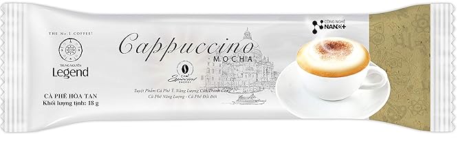 TRUNG NGUYEN LEGEND Cappuccino Mocha Instant Coffee Single Served Stick for Energy Boost (8oz - Box of 12 Sticks)