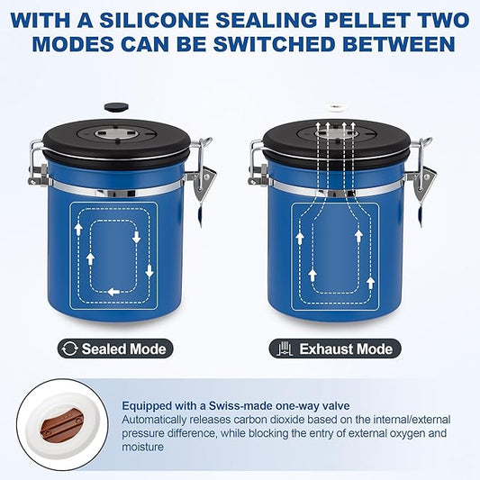 ShanSon Coffee Canister Airtight Coffee Container Stainless Steel Coffee Bean Storage Container with Scoop Coffee Canister for Beans Grounds Sugar Flour Tea Cereal,22OZ,Blue