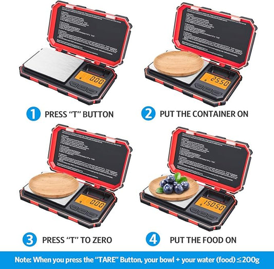 Digital Pocket Scale, 200g /0.01g Kitchen Scale, Electronic Smart Scale with 50g Calibration Weight, Mini Digital Scale for Jewelry, Spices etc (Battery Included)