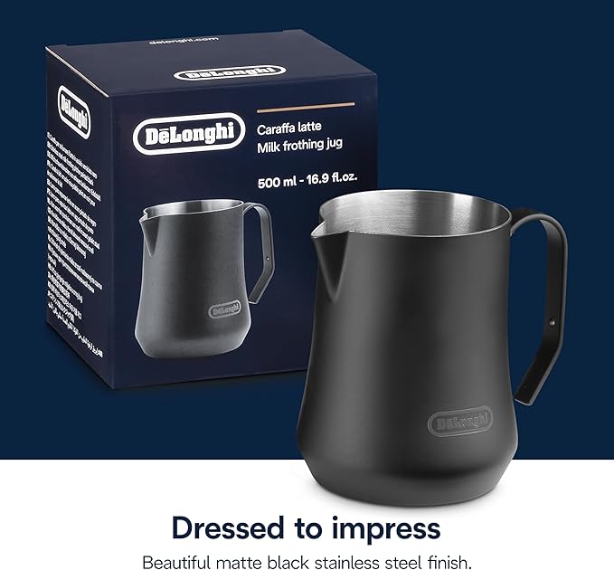 De'Longhi Milk Frothing Pitcher, Matte Black Stainless Steel, 17 oz