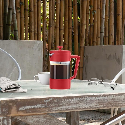 Oggi Borosilicate Glass French Press Coffee Maker (20oz)- 5 Cup Capacity, Coffee Press, Single Serve Coffee Maker, Stainless Steel Lid & Plunger, Make Great Coffee Gifts, Red