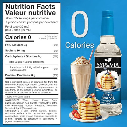 Syruvia Sugar Free Coffee Syrup, Cheese Pancake Flavored Syrup for Drinks, Lattes and Desserts – 25.4 fl oz, With Pump