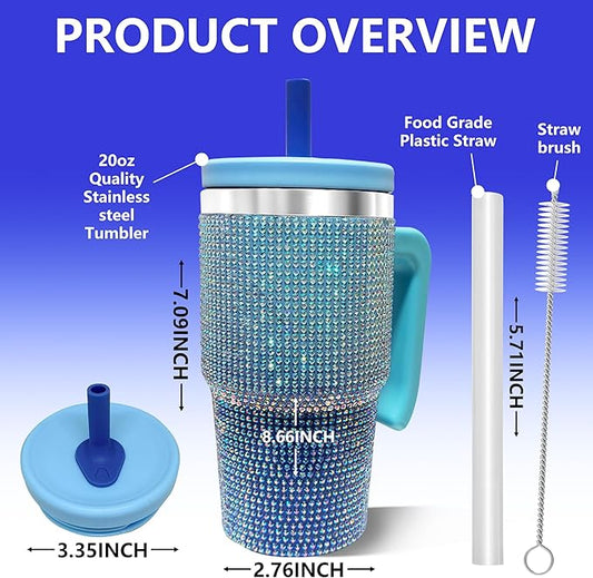 20-OZ Insulated Water Bottle,Insulated Stainless Steel Tumbler,Reusable Cold Drink Thermos,BPA-Free, Double-Wall Stainless Steel Water Bottle (Royal Blue - Diamond, 20, Fluid Ounces)