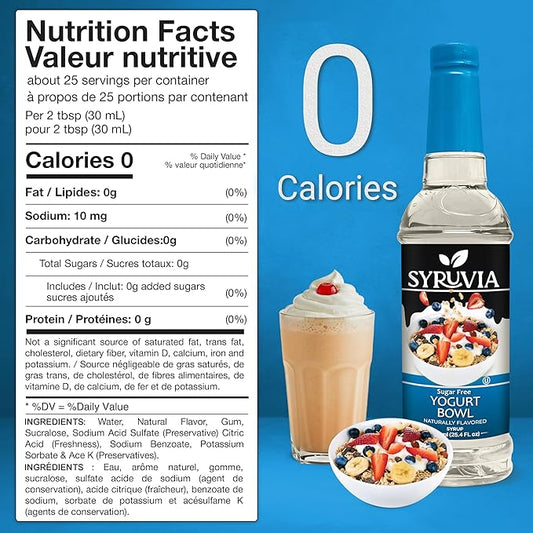 Syruvia Sugar Free Coffee Syrup, Yogurt Bowl Flavored Syrup for Drinks, Lattes and Desserts – 25.4 fl oz, With Pump