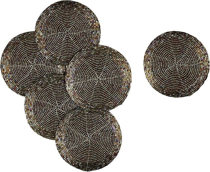 Handmade Beaded Wire Coaster Set of 6-4 Inch Round Coasters, Elegant Beautiful Stylish Decorative Drink Coaster Perfect for Home, Office, Christmas, & Everyday Use - Brown