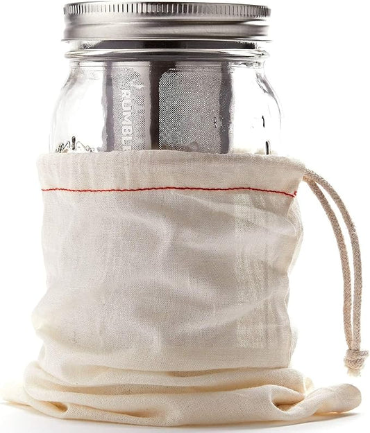 Rumble Jar - Next-Gen Cold Brew Coffee Maker for Mason Jars - 200 Micron Filter Is Ideal for Coarse Grounds & Stronger Coffee - Includes Filter + 32oz Mason Jar