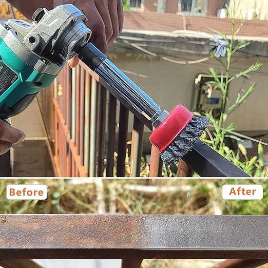 Gaquolam 7 Pack Wire Wheel Cup Brush for 4 1/2 Angle Grinder with 5/8"-11 Thread Extension Rod,4 & 3 Inch Twist Knotted Coarse Crimped Wire Brushes (Wire Wheel Set & Grinder Extension Rod)