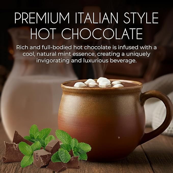 Cafe Garibaldi Premium Hot Chocolate Mint - Instant Cocoa Mix with Cocoa Powder, Gluten-Free & GMO-Free, 8 Servings x 0.62oz Packets, Ideal Italian Hot Chocolate Gift