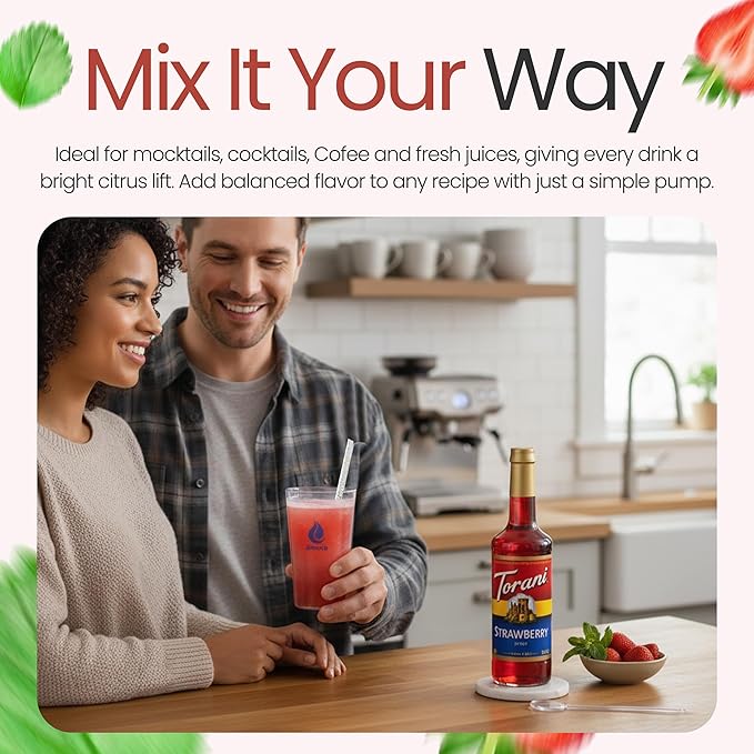 Jimoco Barista Set – Torani Lime, Strawberry & Blue Raspberry Syrups (25.4 oz Each) with 3 Jimoco Syrup Pumps, Reusable Cups, Straws & Stirrers – Coffee, Italian Soda & Cocktail Flavoring Kit
