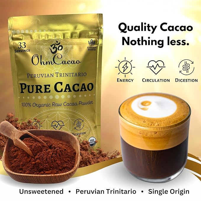 Pure Raw Organic Cacao Powder | Premium Ceremonial Grade Cacao | Natural Source of Flavanols, Magnesium, Iron & Theobromine | Sugar-Free Hot Cocoa Chocolate Drink & Baking Mix | Unsweetened - (33 Servings)