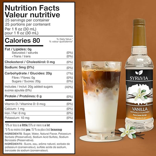 Syruvia Coffee Syrup, Vanilla Flavored Syrup for Drinks, Lattes, and Desserts – 25.4 fl oz