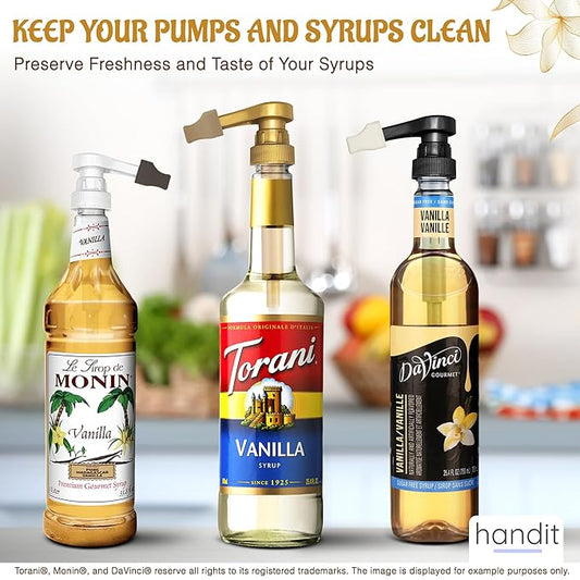 Handit - Coffee Syrup Pump Covers | Espresso Color Rubber Silicone | Keep Syrups Preserved and Clean, Keep Counters, Bottles Clean | Fits Pumps for Torani, DaVinci, Skinny, Monin | 10-Pack