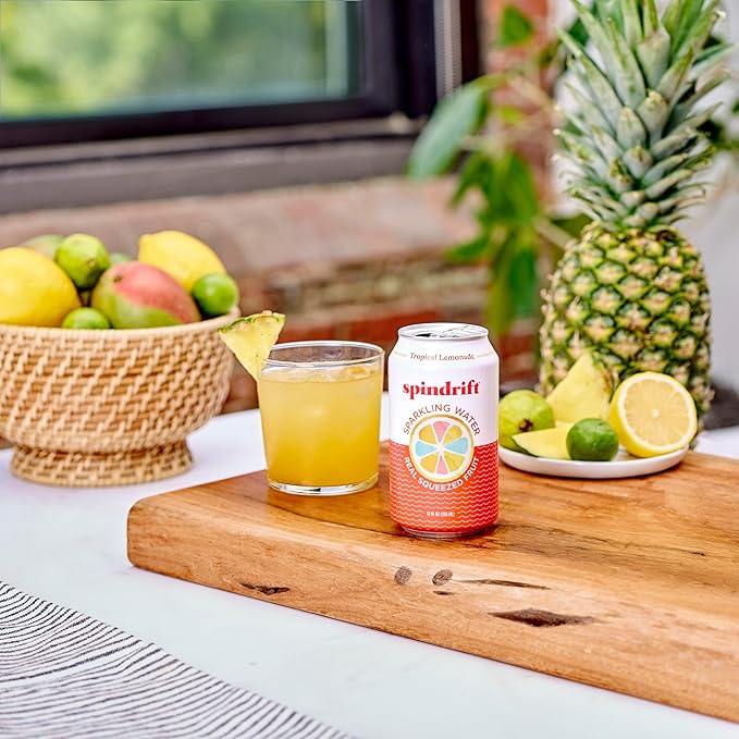 Spindrift Sparkling Water, Tropical Lemonade Flavored, Made with Real Squeezed Fruit, 12 Fl OZ Cans, Pack of 24 (Only 13 Calories per Can)