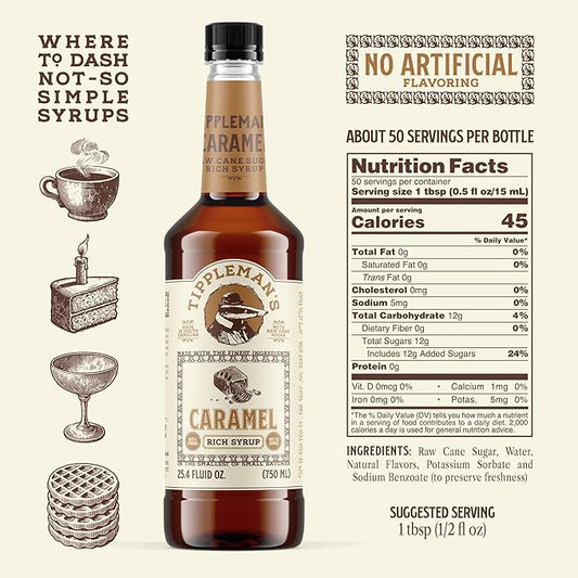 Tippleman's Caramel Coffee Syrup - Rich Flavor for Hot or Iced Drinks, Latte, Tea, Espresso, Cappuccino, Macchiato, Cocktails, & Baking - 25.4 Fl Oz