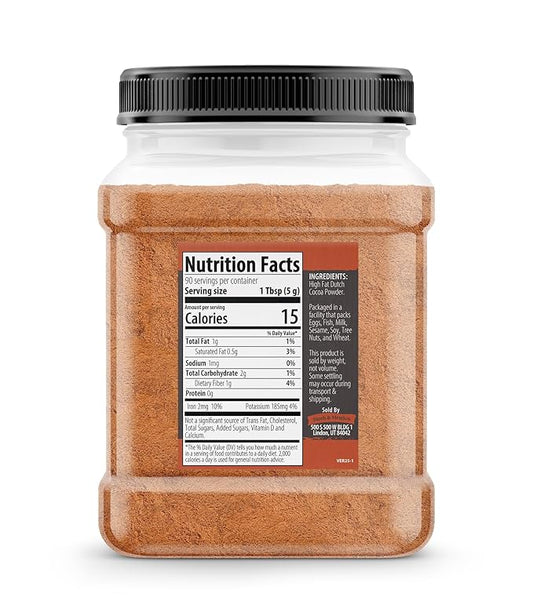 Birch & Meadow High Fat Dutch Cocoa Powder, 22 - 24% Fat Content, Baking & Desserts, Rich Flavor (16 Ounce)