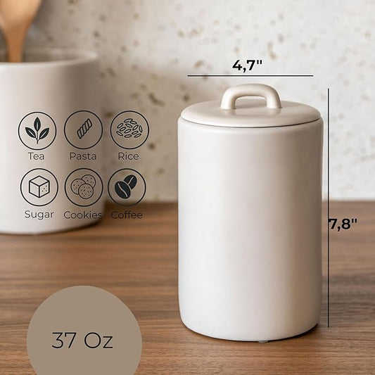 Ceramic Food Storage Jars 37Oz, Snack Containers, Airtight Lid, Kitchen Countertop Canisters for Grounds Coffee, Pods, Tea, Flour, Sugar, Rice, Pantry Organization, Containers set