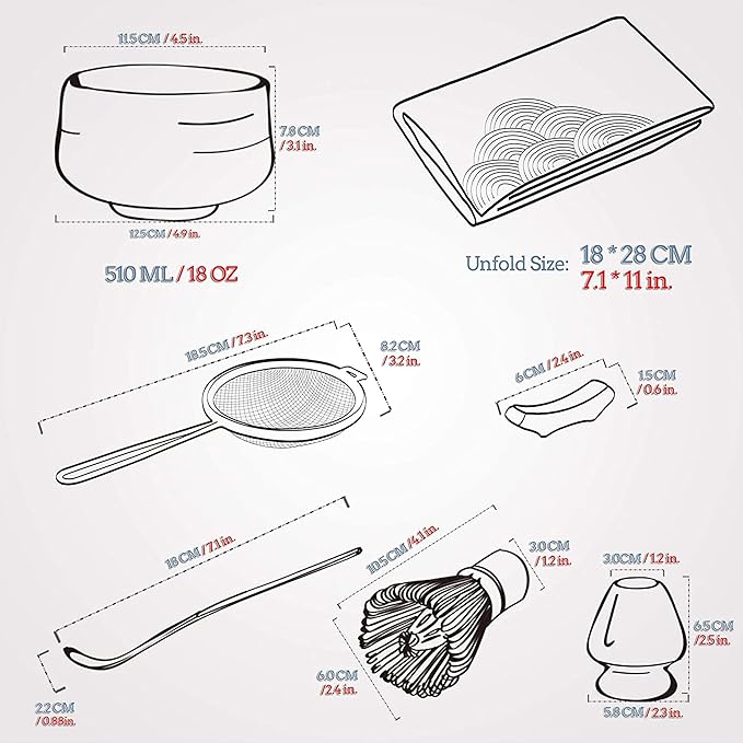 TEANAGOO 7 Pcs Matcha Whisk Set, Matcha Set for Ceremony, Matcha Kit Junware-Blue, Matcha Tea Set for Making Breakfast/Latte, Matcha Whisk Gift Set and Bowl with All Accessories