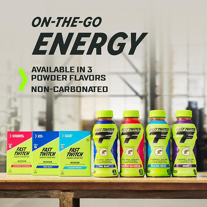 Fast Twitch Energy Drink Mix from Gatorade Powder Sticks, Strawberry Watermelon, 0.08oz Packets, 10 Pack, Zero Sugar, Electrolytes, Caffeine