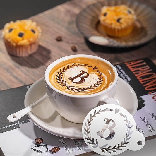 Keluna Coffee Latte Art Stencils - 30 Pcs Letters Alphabet Baking Stencils for Coffee Latte Art Sour Dough Bread Cake Cookie Decorating