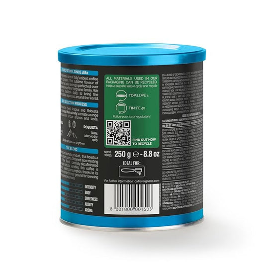 Caffè Vergnano Italian Finely Ground Decaf Coffee – 100% Arabica for Moka, Intensity Level 6 – Rich, Full Flavor Without Caffeine, Notes of Dried Fruit, Cocoa & Caramel - 8.82 oz Tin
