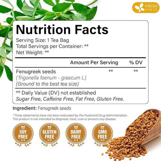 FreshDrinkUS, Premium 75 Fenugreek Tea Bags, 100% Natural & Pure from Fenugreek. Fenugreek Herbal Tea. Made with Natural Material Tea Bags. No Sugar, No Caffeine, No Gluten, Vegan.