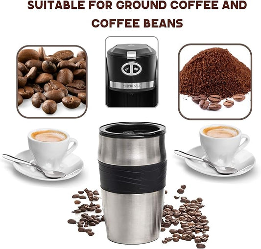 Mixpresso 2 in 1 Grind & Brew Automatic Personal Coffee Maker, Automatic Single Serve Coffee Maker with Grinder Built-In and 14oz Travel Mug, Auto Shut Off Function,Black Travel Coffee Maker