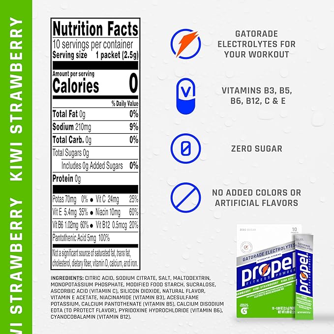 Propel Electrolyte Enhanced Water Drink Mix Powder Packets, Kiwi Strawberry, Zero Calorie & Sugar, Hydration with Electrolytes and Vitamins C & E (120 Packets), (Pack of 2)