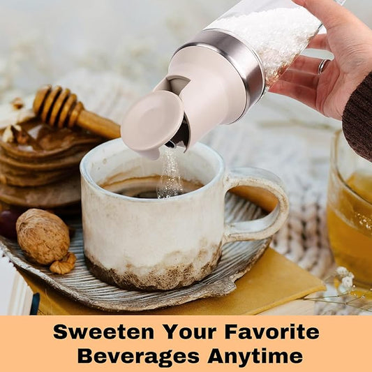 Loscarol Sugar Dispenser with Pour Spout, 17 oz Glass Sugar Shaker Jar Creamer Dispenser Weighted Pourer for Coffee Bar, Tea & Baking, Sugar Container for Home Kitchen, White