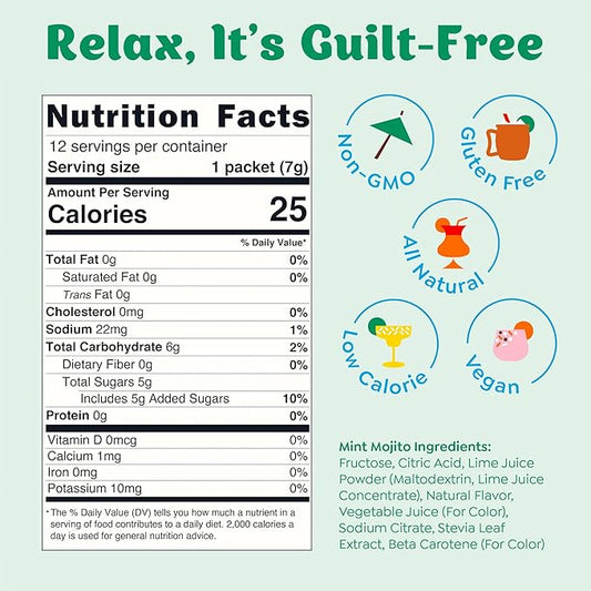 Craftmix Mint Mojito Cocktail & Mocktail Drink Mixer, Skinny Mixes - Water Flavoring Packets - Made With Real Fruit - Vegan Low-Carb, Low-Sugar, Non-GMO, Dairy Free, Gluten Free, 12 Pack
