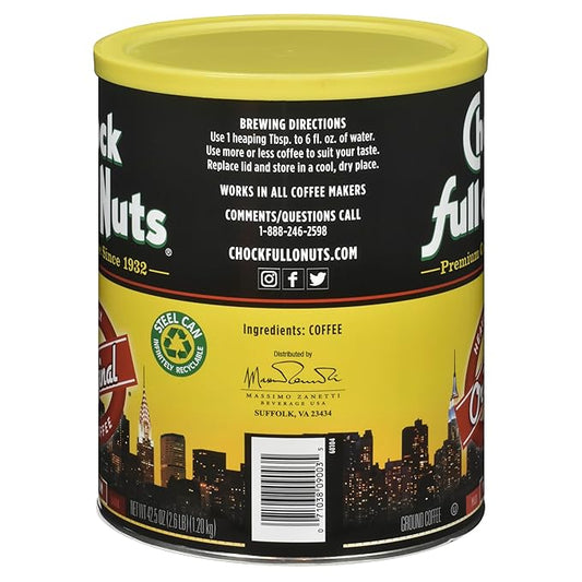 Chock Full o' Nuts Heavenly Original Ground Coffee – Premium Beans in Recyclable Steel Can – Rich Flavor & Aroma, Medium Roast – Perfect for Drip, Pour-Over, Percolator – 42.5 Oz Can