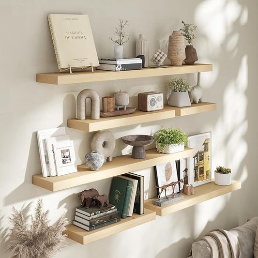Marsmiles 30 Inch Floating Shelves for Wall - Natural Unfinished Wood Floating Shelves Set of 2-30 Inch Wide x 7.7 Inch Deep x 1.6 Inch Thick Wooden Shelves for Room Wall