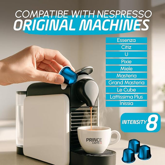 Prince Caffe Espresso Pods – Premium Intensity 8, Medium-Dark Roast, The Espresso Coffee Pods Are Compatible with Nespresso Original Line Machines, 30 Count (3 x 10 Capsules) Premium Quality Coffee Capsules.