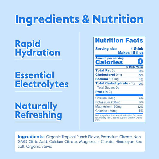 Nectar Hydration Packets - Electrolytes Powder Packets - Sugar Free & 0 Calorie - Organic Fruit Liquid Daily IV for Dehydration Relief & Rapid Rehydration (Tropical Punch 18 Pack)