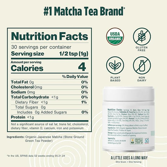 Jade Leaf Matcha Organic Premium Ceremonial Grade Matcha Green Tea Powder - Japanese - Culinary, Ingredient, Ceremonial Barista Teahouse, Latte, Collagen, 1.06 Ounce (Pack of 1), Ceremonial Barista