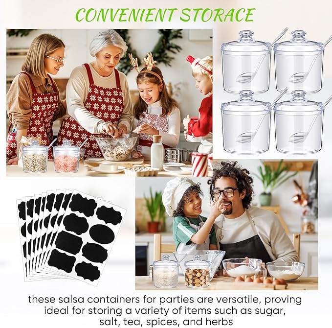 Tioncy 12 Pcs Hot Cocoa Bar Supplies Sugar Bowls with Lid and Spoon Party Bar Ice Cream Sundae Caramel Apple Dipping Container Christmas Acrylic Candy Dispenser with Tag (13 oz,Clear)