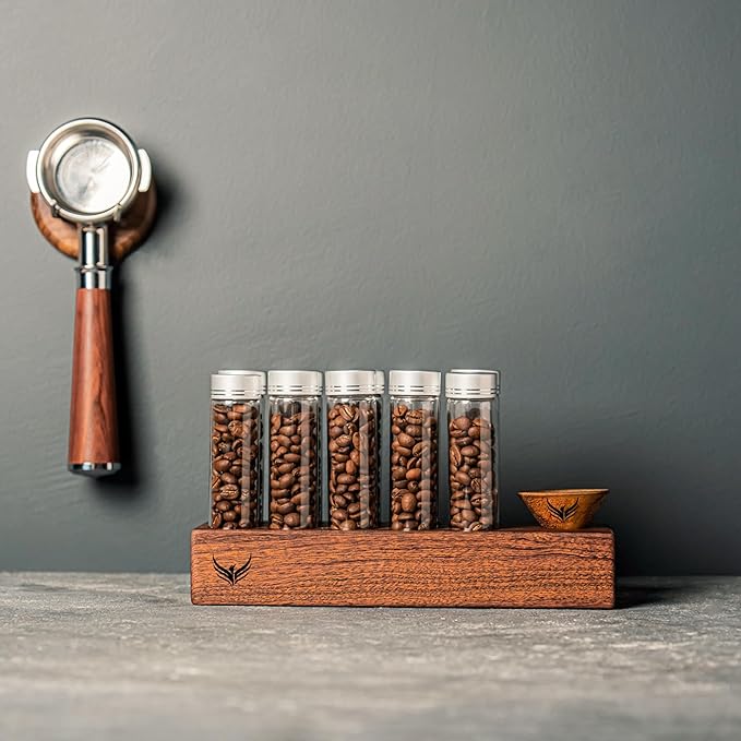 Single Dose Barista Kit – Glass Bean Tubes with Stand, Espresso Dosing Cup, RDT Spray, and Rechargeable Digital Scale for Espresso, Pour Over & Matcha