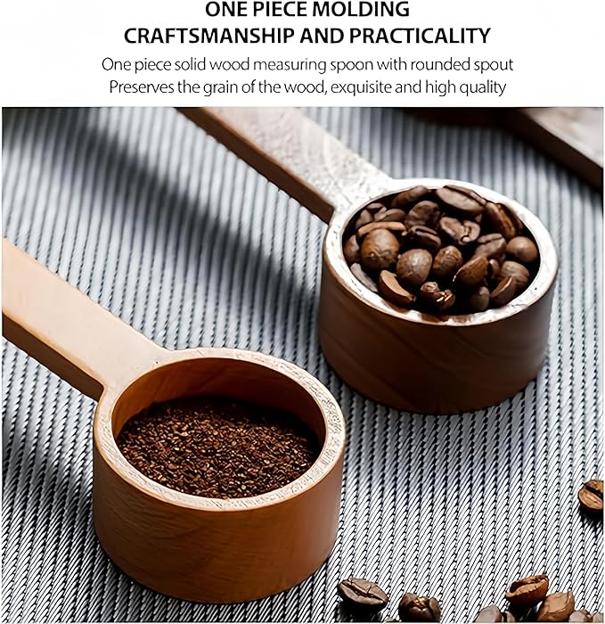 Espresso Station Essential Set White Coffee Bean Dosing Cup n Walnut Coffee Wooden Spoon, Ceramic Dosing Vessel with Measuring Tablespoon Great Addition for Ground Beans, Protein Powder, Coffee n Tea