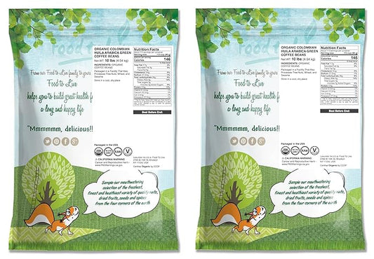 Food to Live Organic Colombian Huila Arabica Green Coffee Beans, 20 Pounds – Whole, Unroasted, Washed Bean. Single Origin. Fresh Crop. No-GMO, Vegan, Bulk