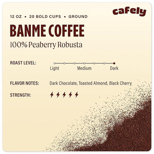 Cafely Vietnamese Awakening Coffee Trio - Ground Coffee Variety Pack (BanMe Peaberry, Hanoi Robusta, Saigon Blend) - Dark Roast, High Caffeine, Low Acid, Direct Trade, For French Press - 3x12oz