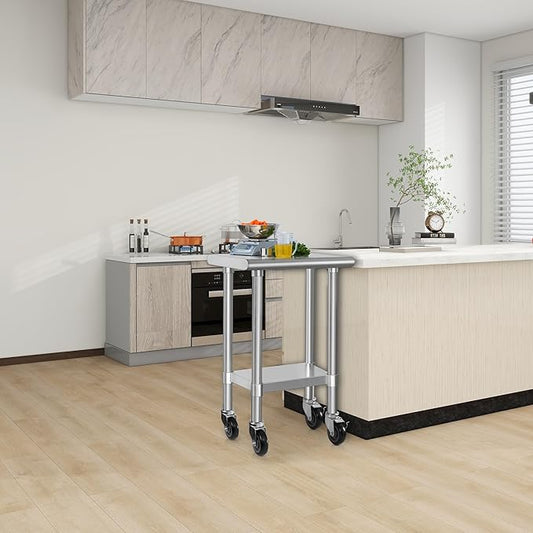 HARDURA Stainless Steel Commercial Table Prep & Work Table with Casters Heavy Duty Metal Table with Wheels NSF 430 18×24 Inches