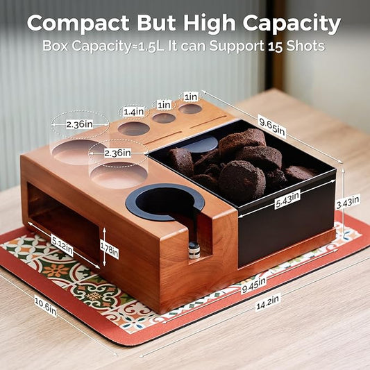 ARC Espresso Tamping Station With Knock Box, Coffee Organizer Box Fit For 51/54/58MM Portafilter, Tamper, Distributor, Puck Screen Espresso Accessories, With Drying Bar Mat, Cleaning Brush, Shot Cup
