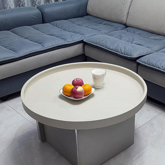 30 * 30 inches high-end Light Luxury Leather Round Oversized Service Tray, Ottoman Tray,Coffee Tray, Food Tray, Family Dinner, Out-of-House Picnic, Party Essential Tray (30 inch Beige)