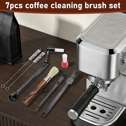 7PCS Coffee Grinder Cleaning Brush Set, Espresso Machine Cleaning Kit with Walnut Wood, Multifunctional Bristle Tools for Barista for Home Kitchen Commercial Use