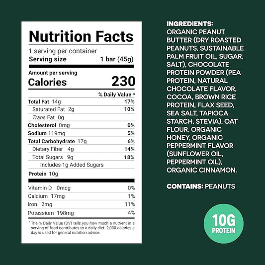 FROPRO Plant Protein Snack Bars - Plant Based Protein Bars, All-Natural, Gluten, Dairy, & Soy Free, High Protein Bars with Low Calories | Mint, 12 Pack
