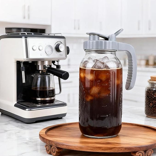 64 OZ Cold Brew Coffee Maker 2 Quart Mason Jar Glass Iced Tea Pitcher With Stainless Steel Filter Half Gallon Pitcher With Spout Lid For Iced Coffee,Tea & Lemonade,Sun Tea Airtight & Leak-Proof