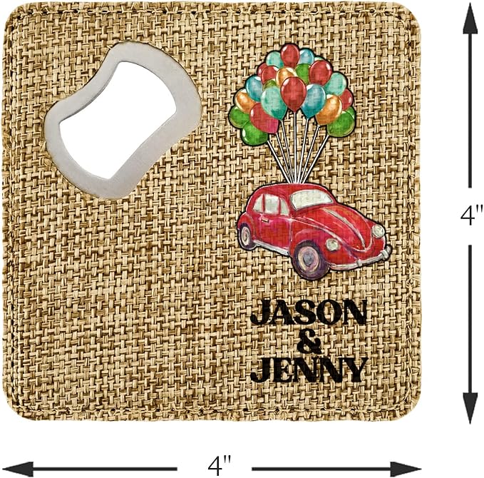 Smile Art Design Family Couple Names Custom Drink Coaster Bottle Opener Burlap Material Car Design Personalized Prints Personalized Gifts House Warming Rustic Decor Style9
