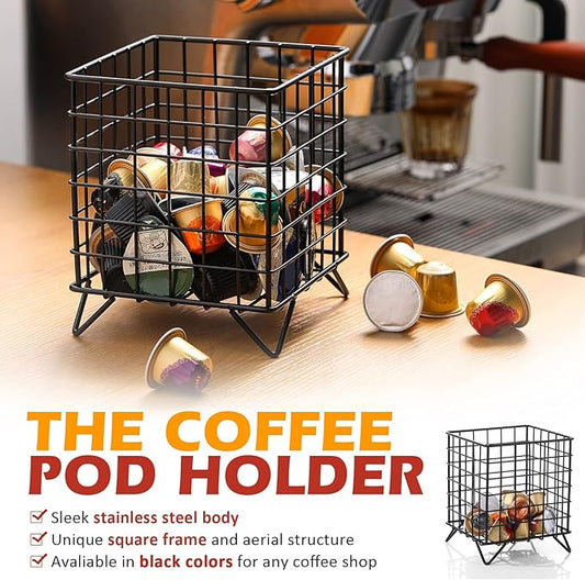 Zubebe 4 Pcs Coffee Pod Holder Large Capacity Coffee Pod Basket Wire Organizer Capsule Cages Metal Storage Capsule Basket, 5.3 x 5.3 x 6.3 In (Black)