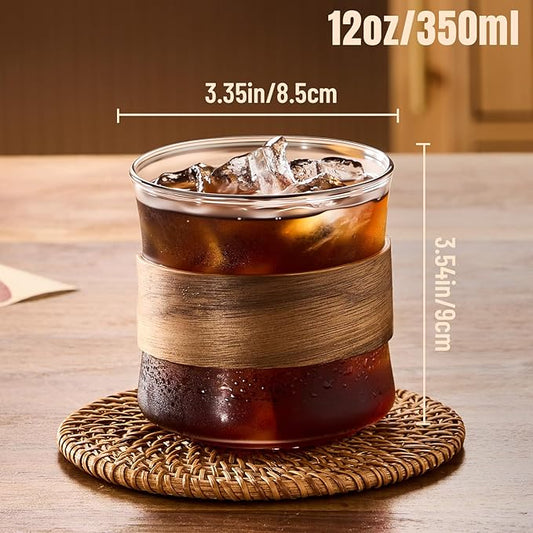 PARACITY Espresso Cups Set of 2 with Wooden Ring, 12 OZ High Borosilicate Espresso Shot Glass, Clear Small Expresso Shots Cup, Espresso Accessories