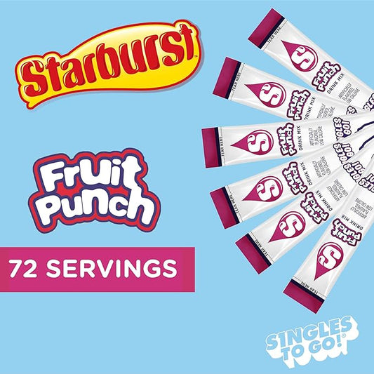 Starburst Singles To Go Powdered Drink Mix, Fruit Punch, Sugar-Free Drink Powder, Just Add Water,6 count (Pack of 12)