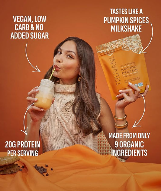 Truvani Vegan Pea Protein Powder | Pumpkin Spice | 20g Organic Plant Based Protein | 1 Serving | Keto | Gluten & Dairy Free | Low Carb | No Added Sugar